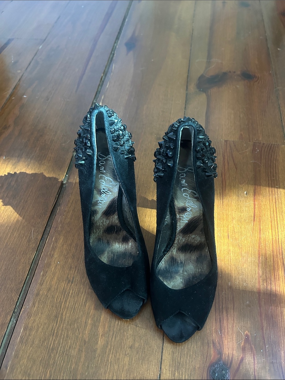Sam Edelman Black Embellished Peep-Toe Heels
